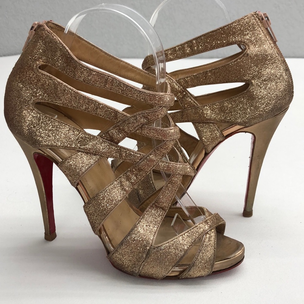 Christian Louboutin Sparkling Gold Strappy Heels